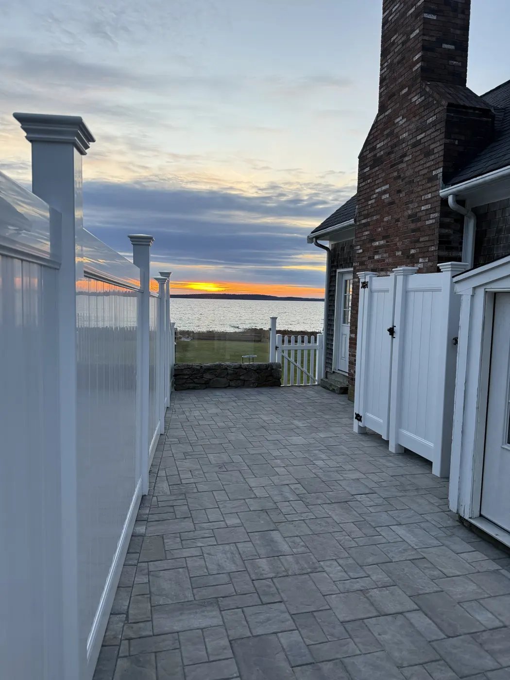 Paver patio at sunset